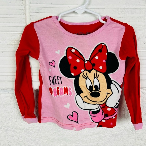 Disney Minnie Mouse Sweet Dreams Pink and Red Long Sleeve pajama Tee size 3T - Picture 3 of 10